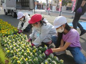 パンジーの花を選ぶ子どもたち