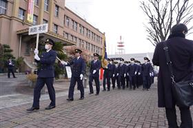消防本部分列行進の様子